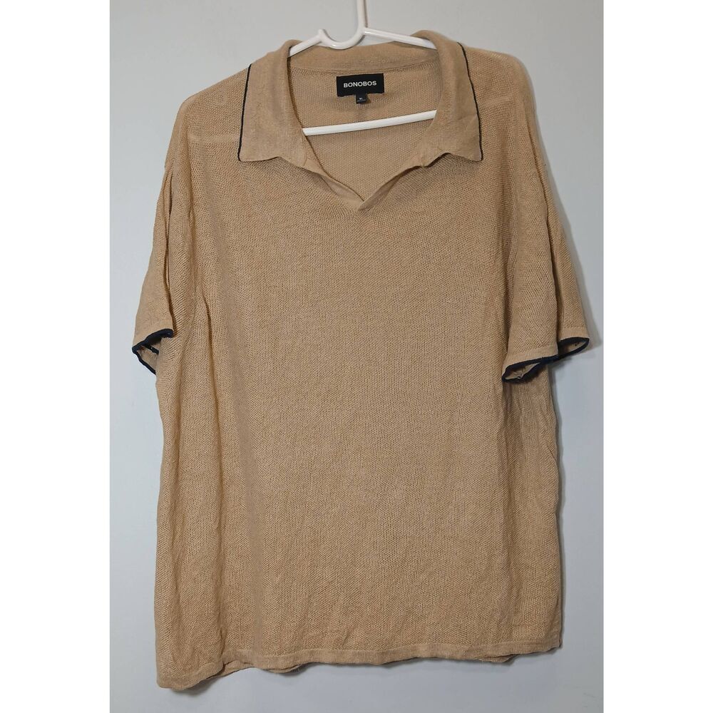 Bonobos mens xl camel brown 100% linen knit stretch  shirt shortsleeve casual